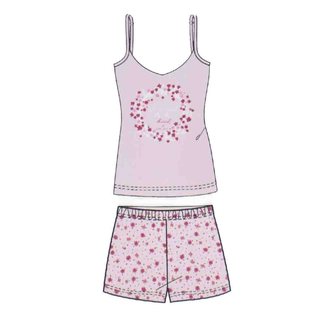 Pigiama Cotone Donna Bretelline Pantaloncini Lara Justin Fiore 928