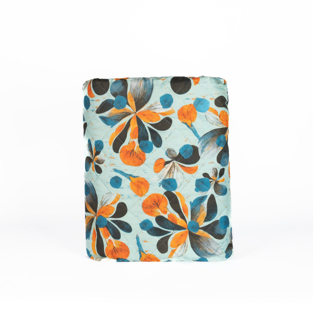 Trapuntino Italiano Matrimoniale Fiori Arancio Azzurro  Double Face