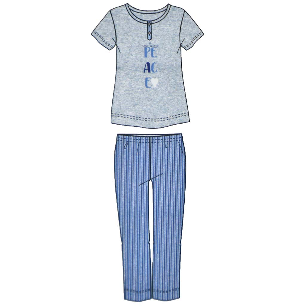 Pigiama Cotone Donna Maniche Corte Pinocchietto Lara Justin Peace 934