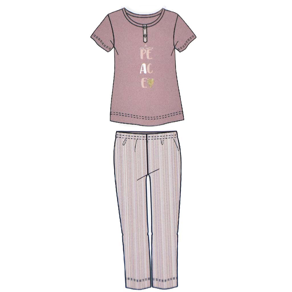 Pigiama Cotone Donna Maniche Corte Pinocchietto Lara Justin Peace 934