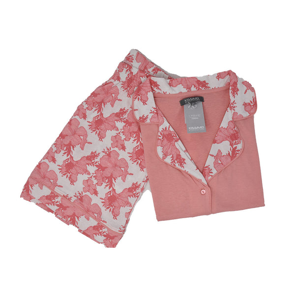 Pigiama Cotone Donna Maniche Corte Pantaloncini Kissimo Fiori 6003