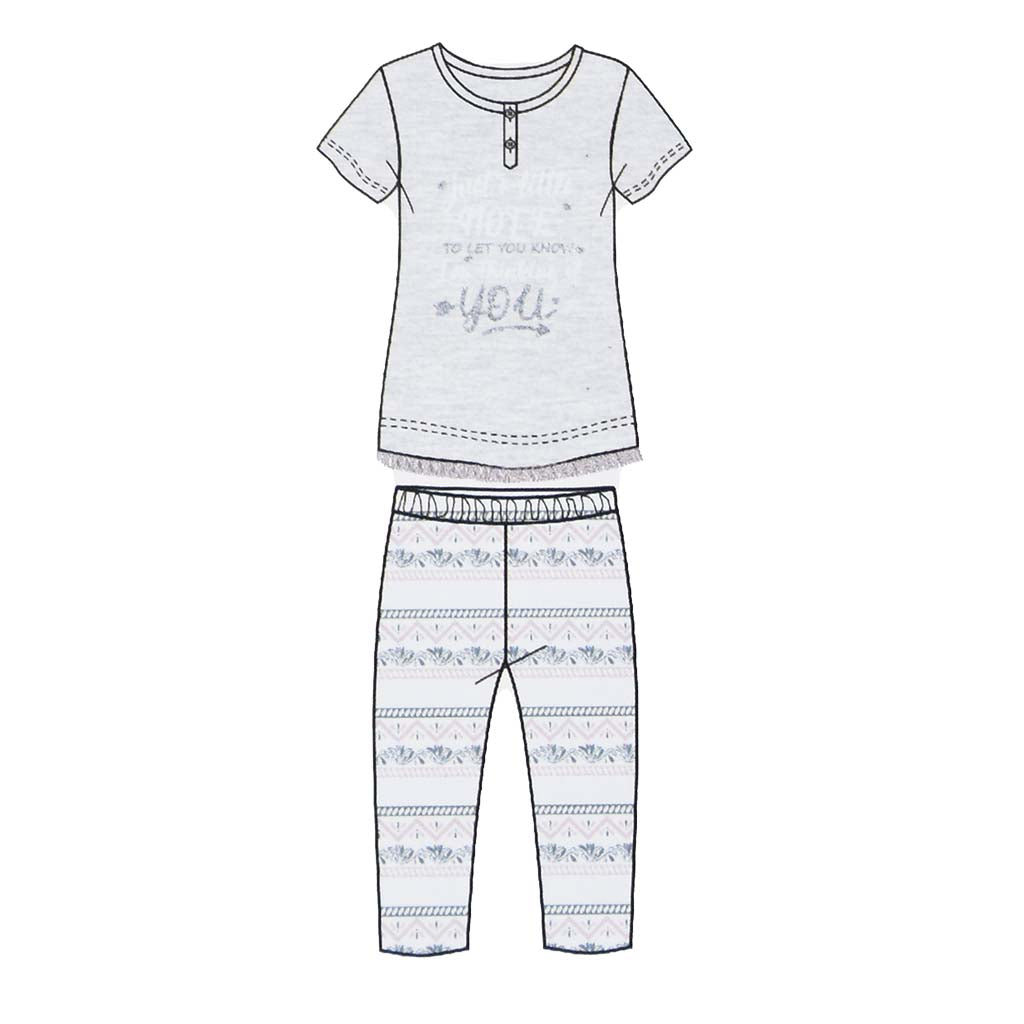 Pigiama Cotone Donna Maniche Corte Pantaloni a Pinocchietto Lara Justin Indiana 933