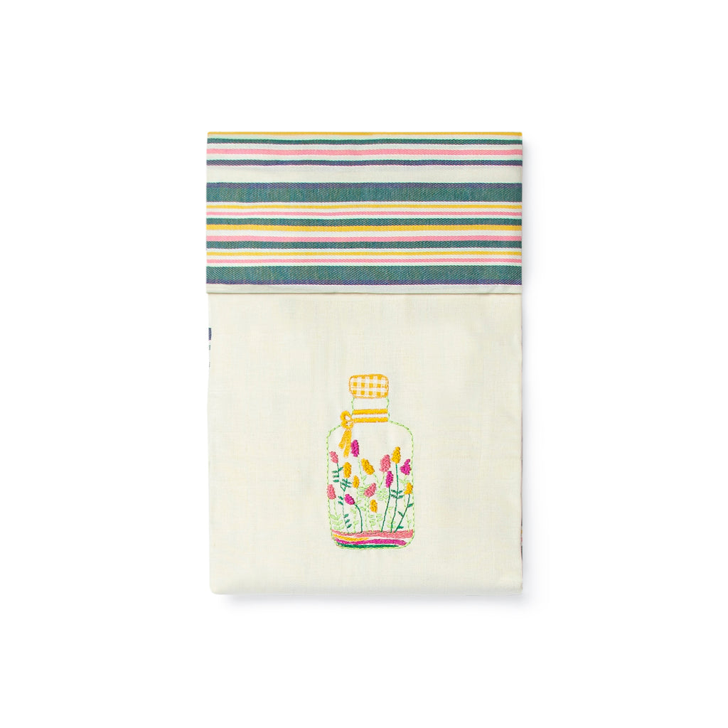 Tovaglia con Tovaglioli x12 Ricamo Bottiglia Chalk