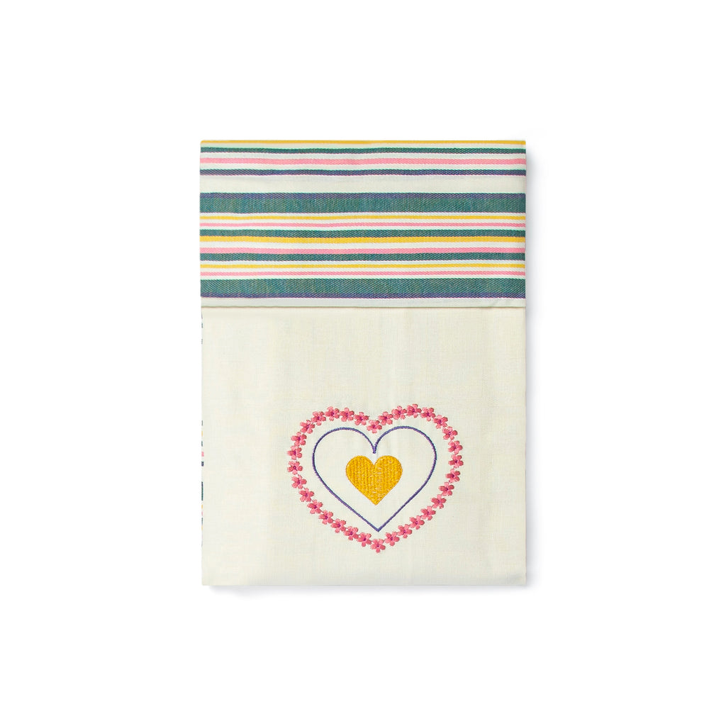 Tovaglia con Tovaglioli x12 Ricamo Cuore Chalk