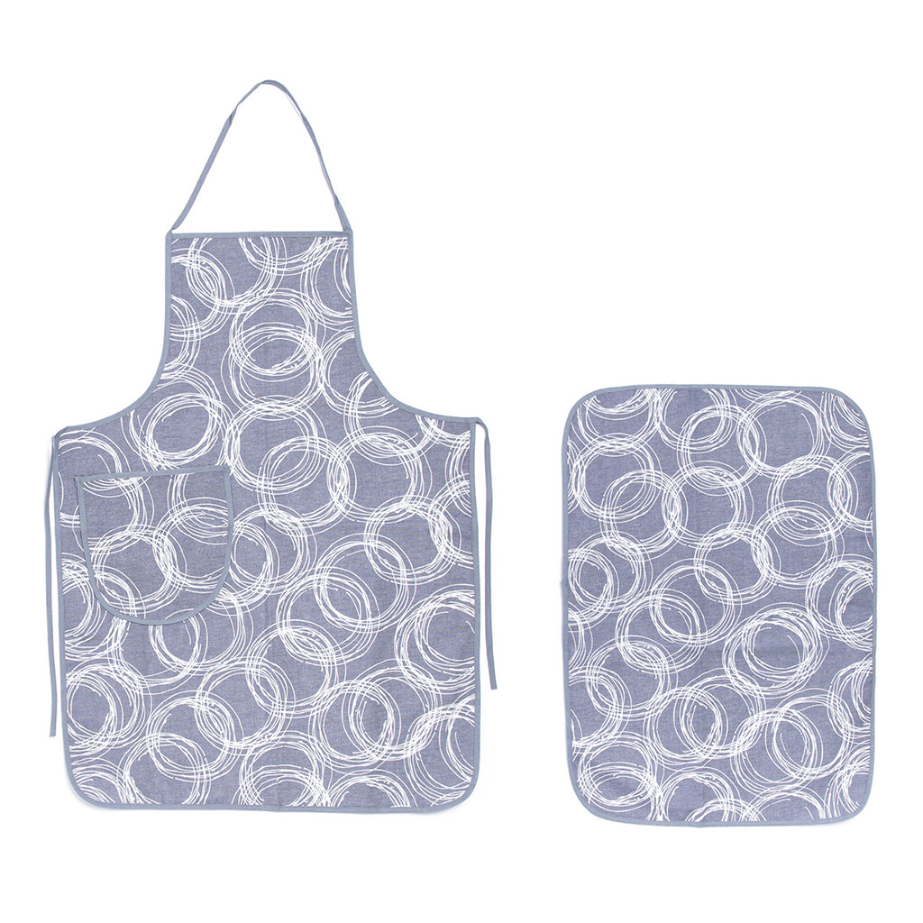Set Grembiule + Strofinaccio Cotone Fantasia Cerchi