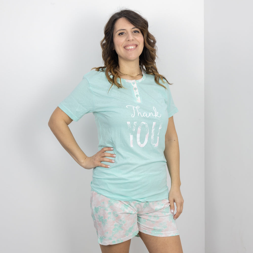 Pigiama Cotone Donna Maniche Corte Pantaloncini Lara Justin Tropical 923