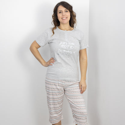 Pigiama Cotone Donna Maniche Corte Pantaloni a Pinocchietto Lara Justin Indiana 933