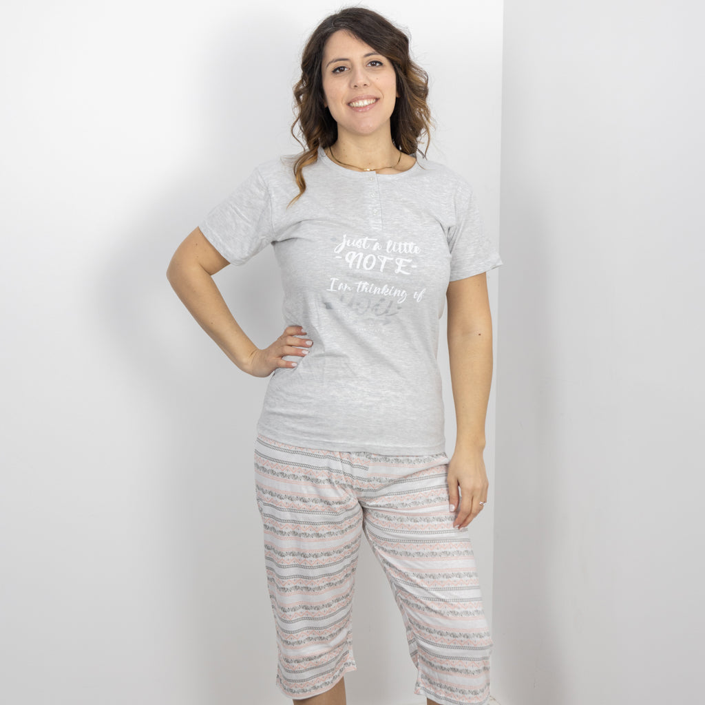 Pigiama Cotone Donna Maniche Corte Pantaloni a Pinocchietto Lara Justin Indiana 933