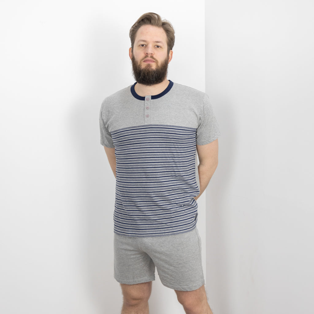 Pigiama Cotone Uomo Maniche Corte Pantaloncini Lara Justin Righe 1025